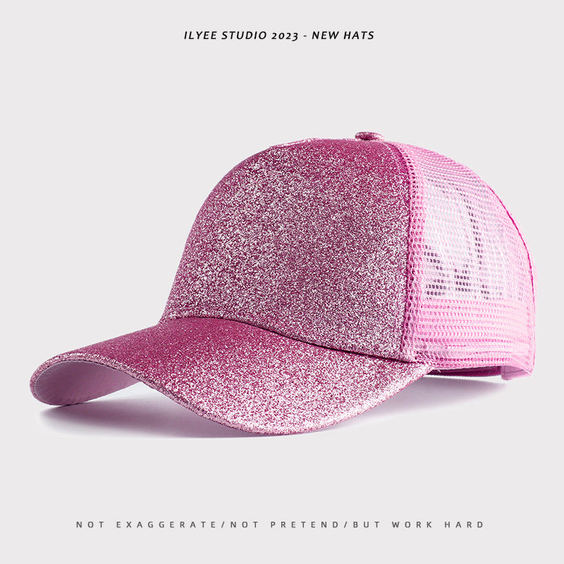 Wholesale Back Opening Fashion Sequined Mesh Ponytail Hat